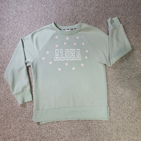 PINK Victoria's Secret Sweaters - Pink Victoria's Secret Sweatshirt Women S Green Aloha Flowers Pullover Sweater